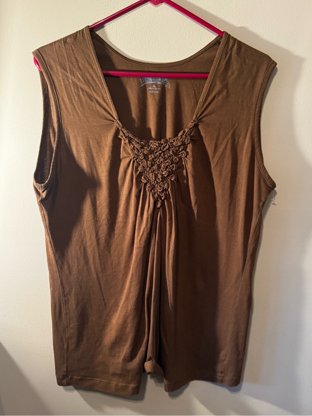 Nomadic Traders Brown Sleeveless Knit Tank with Front Rosette Detail